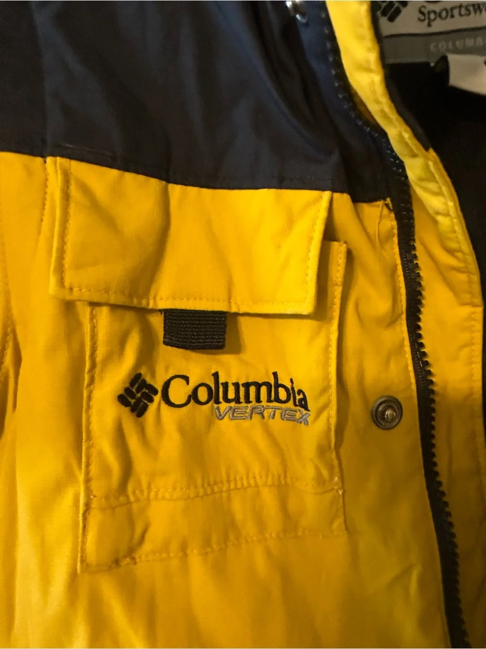 Columbia Vertex boys youth hooded ski jacket yellow black winter coat - 6/7